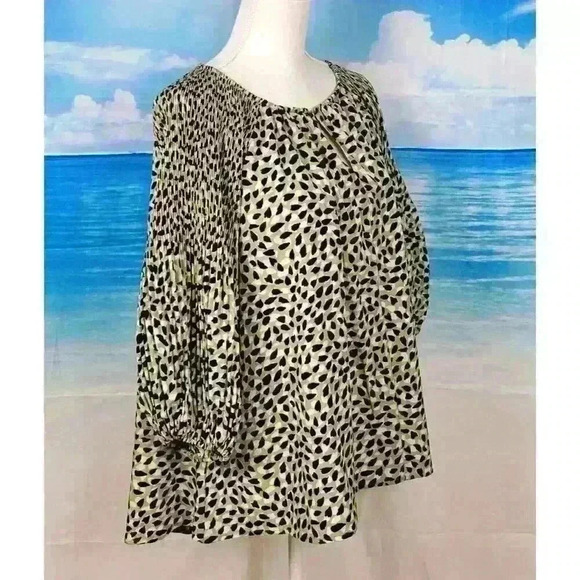 Anthropologie EASEL Animal Print GREEN/BLACK/WHITE Long Sleeve SEE MEASUREMENTS - Picture 6 of 14